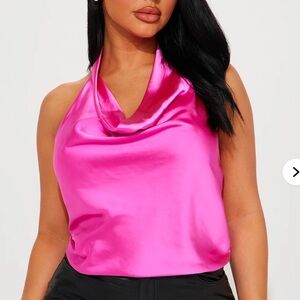 Pink satin halter top